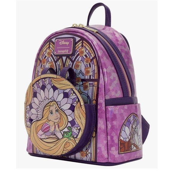 NWT Loungefly Disney Rapunzel Pascal Stained Glass Princess Backpack Ears - Picture 4 of 8